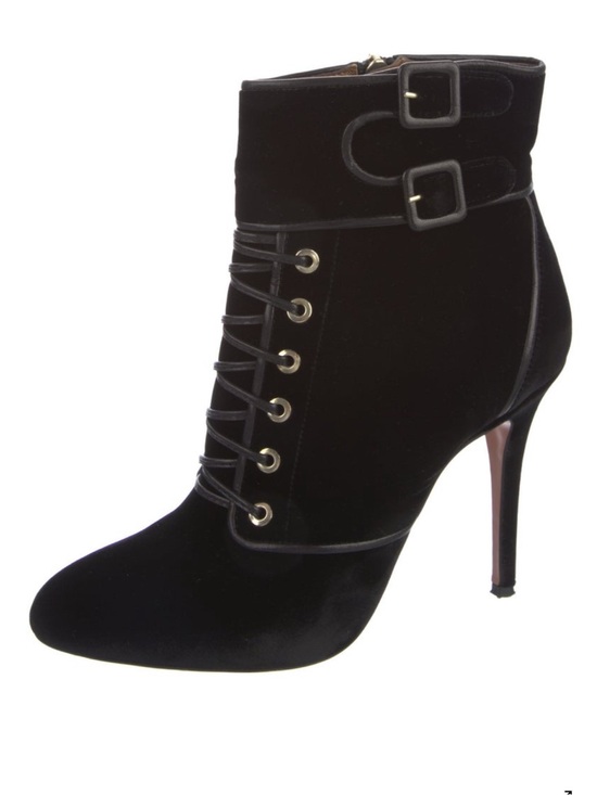 Aquazzura Shoes - Aquazzura Black Velvet Lace-Up Ankle Boots | size 38.5 or US size 8